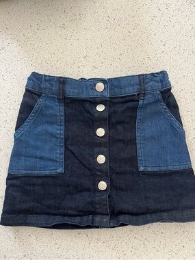 Bonpoint Two-Tone Dark Blue Denim Button-Front Skirt